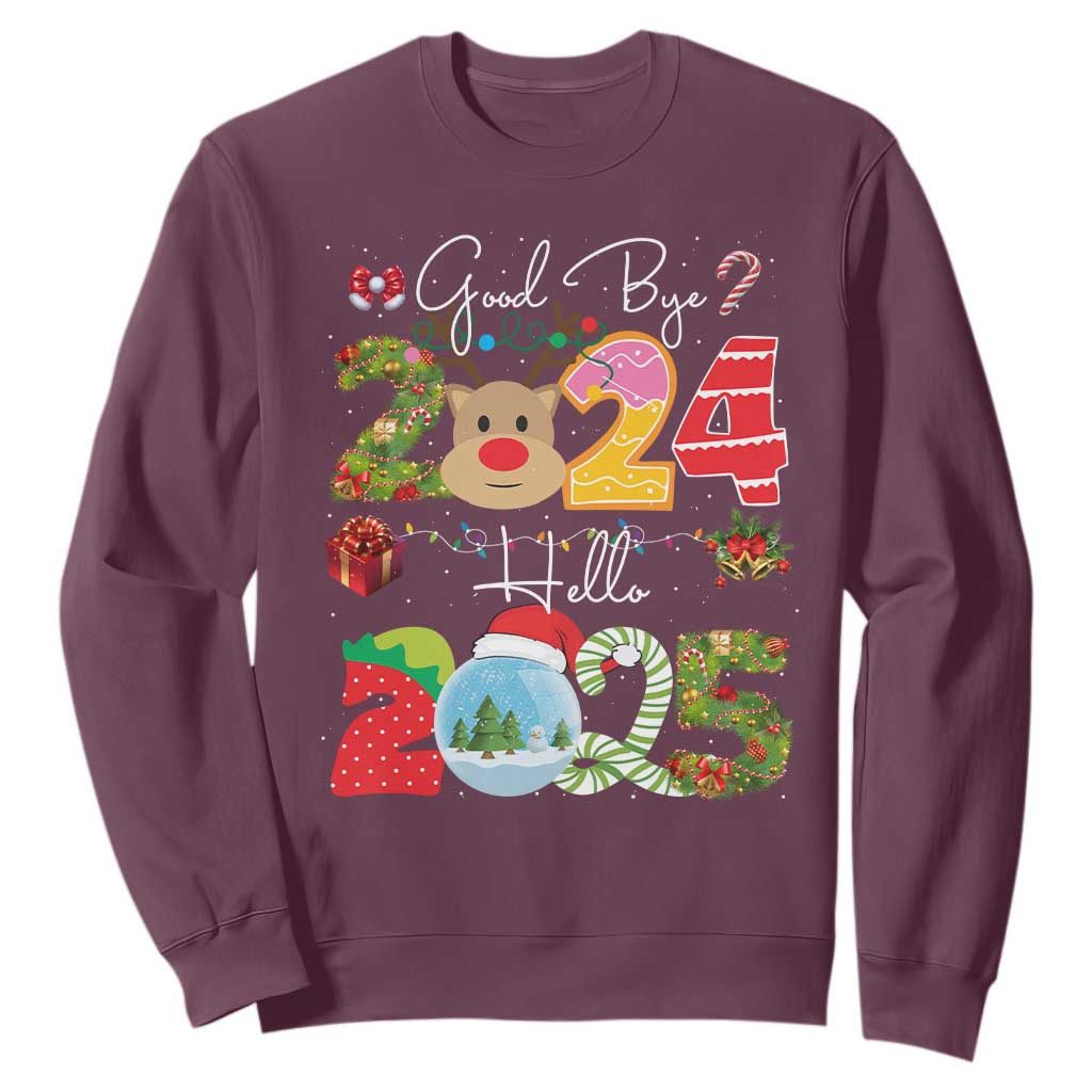 New Year 2025 Sweatshirt Merry Christmas Good Bye 2024 Hello 2025 TS10 Maroon Print Your Wear