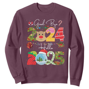 New Year 2025 Sweatshirt Merry Christmas Good Bye 2024 Hello 2025 TS10 Maroon Print Your Wear