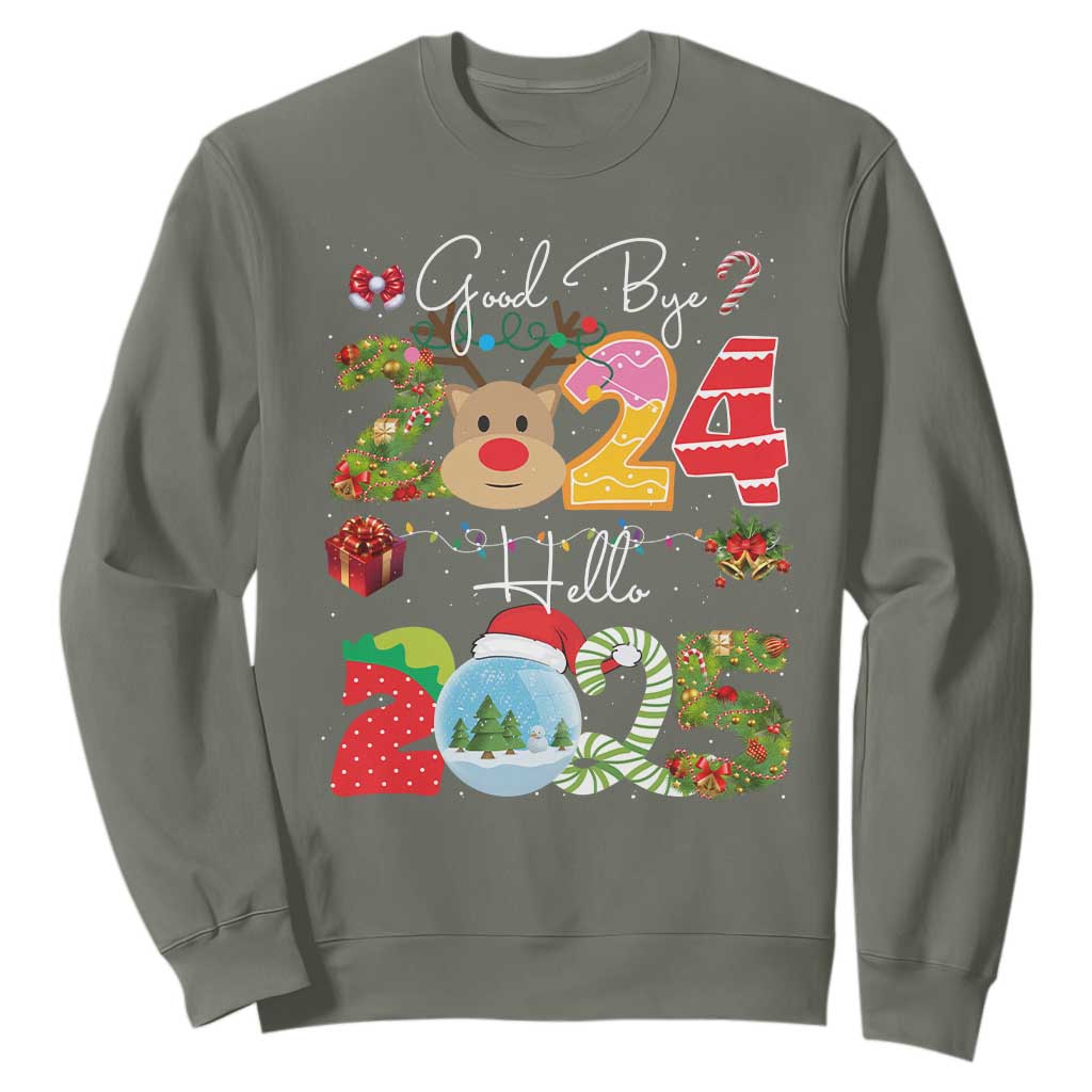 New Year 2025 Sweatshirt Merry Christmas Good Bye 2024 Hello 2025 TS10 Military Green Print Your Wear