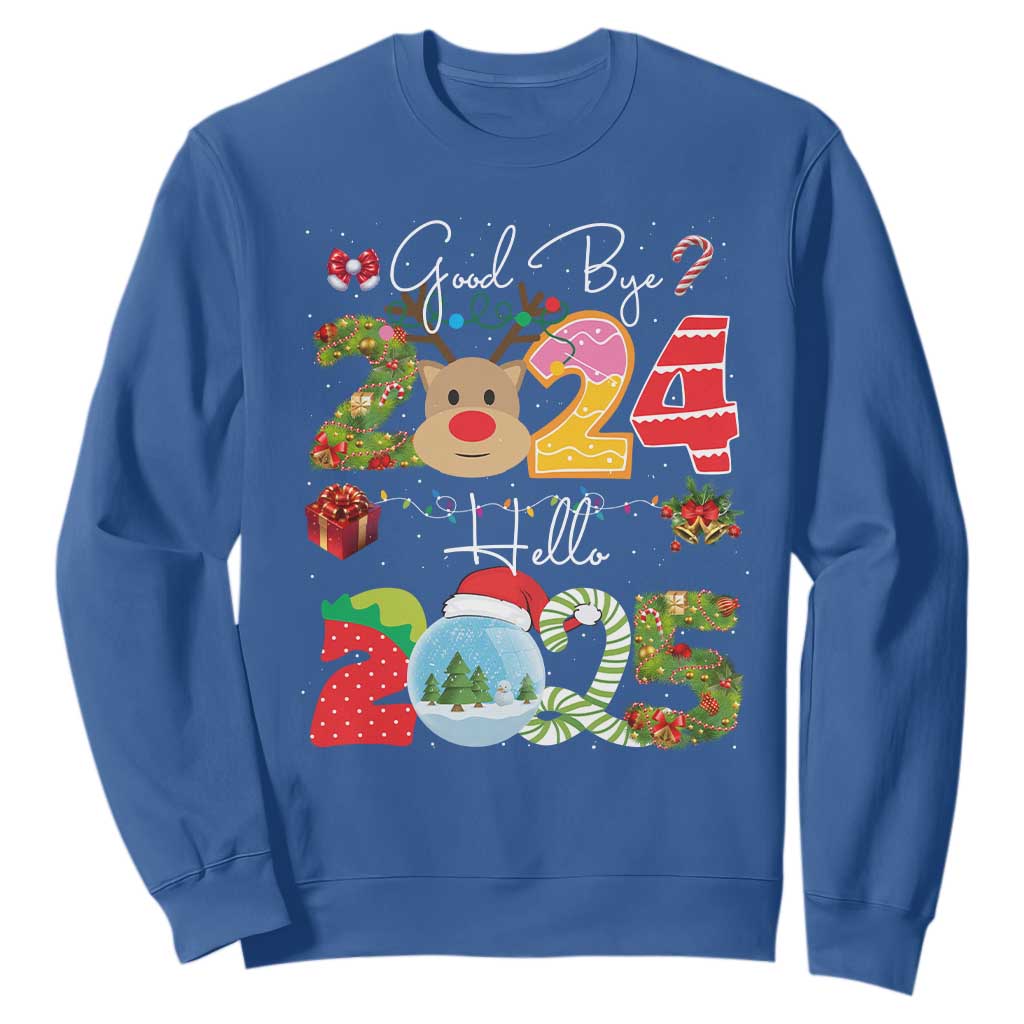 New Year 2025 Sweatshirt Merry Christmas Good Bye 2024 Hello 2025 TS10 Royal Blue Print Your Wear