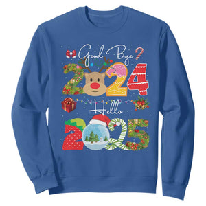 New Year 2025 Sweatshirt Merry Christmas Good Bye 2024 Hello 2025 TS10 Royal Blue Print Your Wear