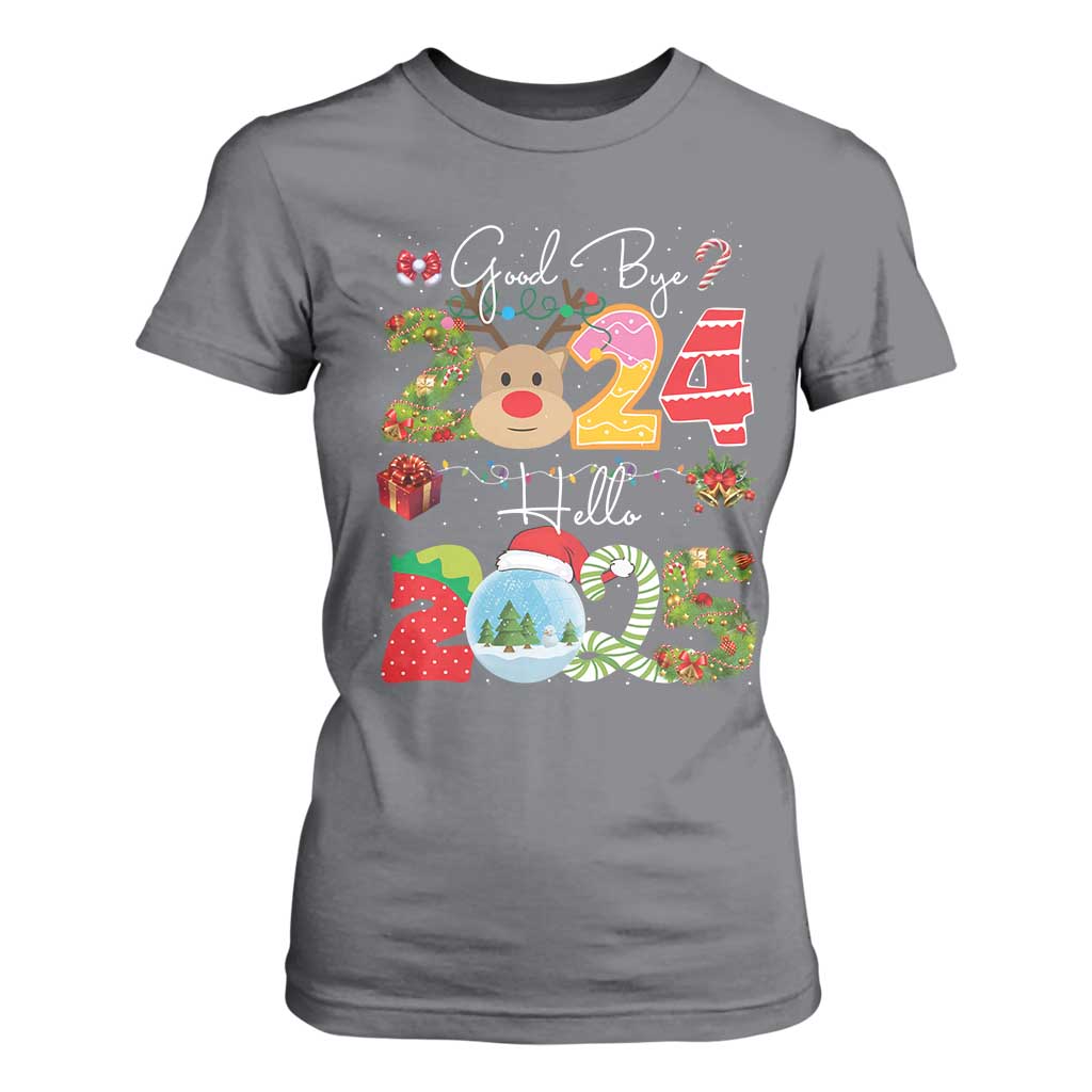New Year 2025 T Shirt For Women Merry Christmas Good Bye 2024 Hello 2025 TS10 Charcoal Print Your Wear