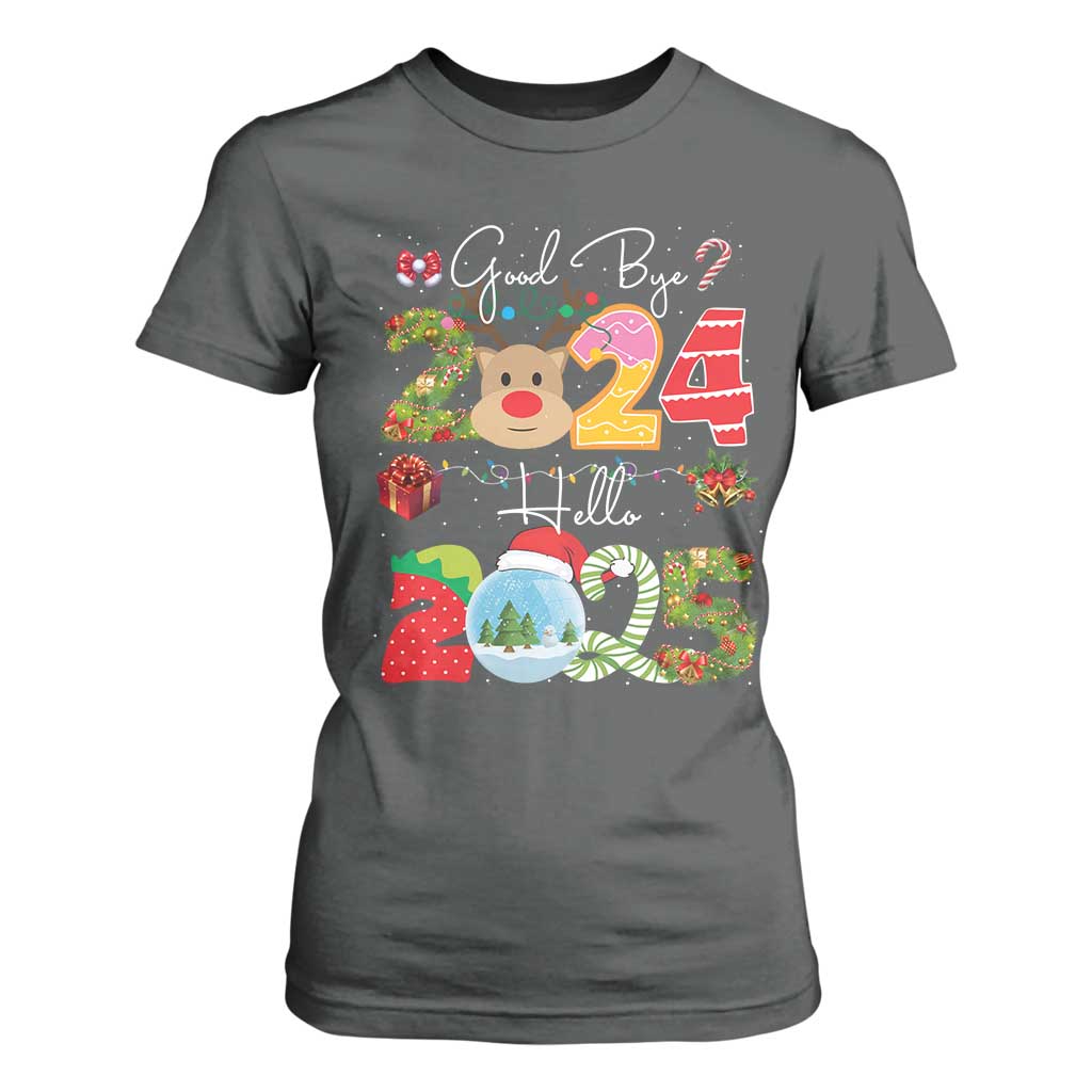 New Year 2025 T Shirt For Women Merry Christmas Good Bye 2024 Hello 2025 TS10 Dark Heather Print Your Wear