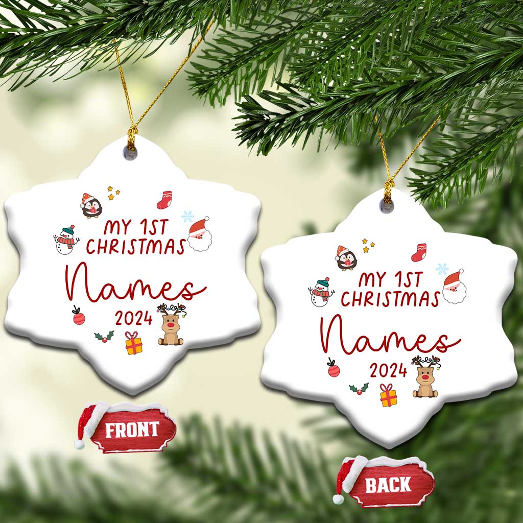 Personalized Baby's First Christmas Ornament 2024 Custom Name Keepsake Xmas Decoration TS10 Snow Flake White Print Your Wear