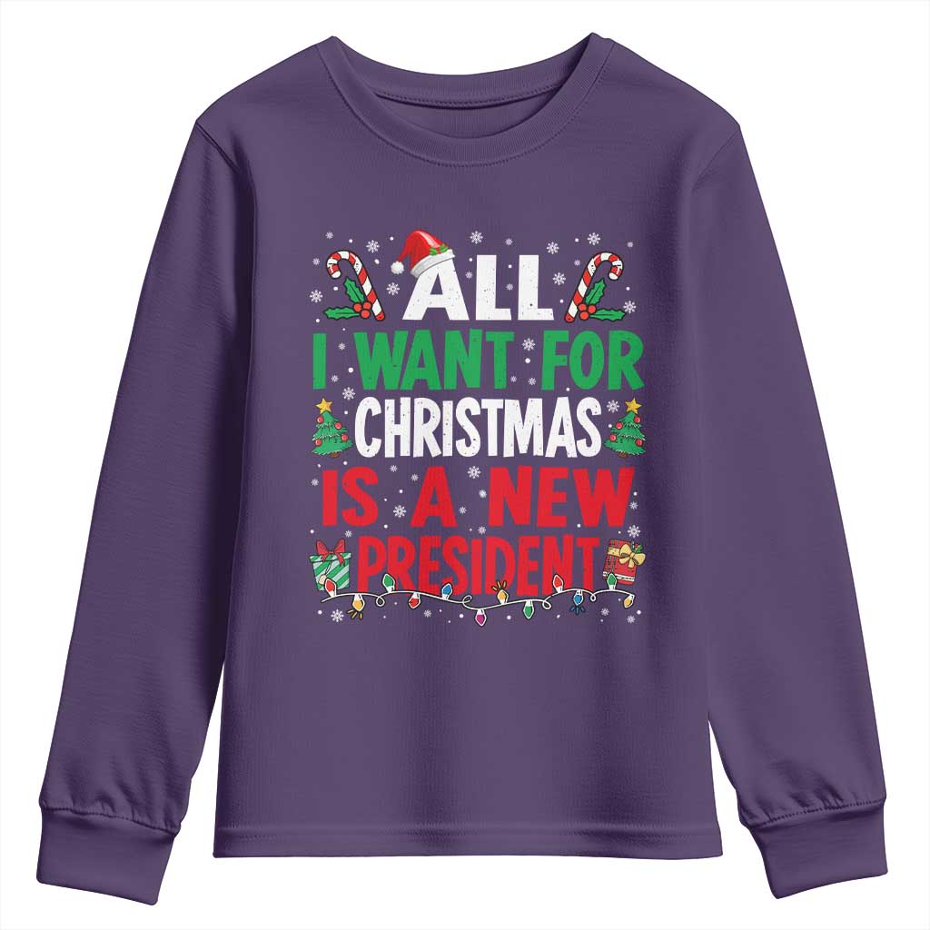 All I Want for Christmas Is A New President Youth Sweatshirt Subtle FDT Sarcastic Holiday TS10 Purple Print Your Wear