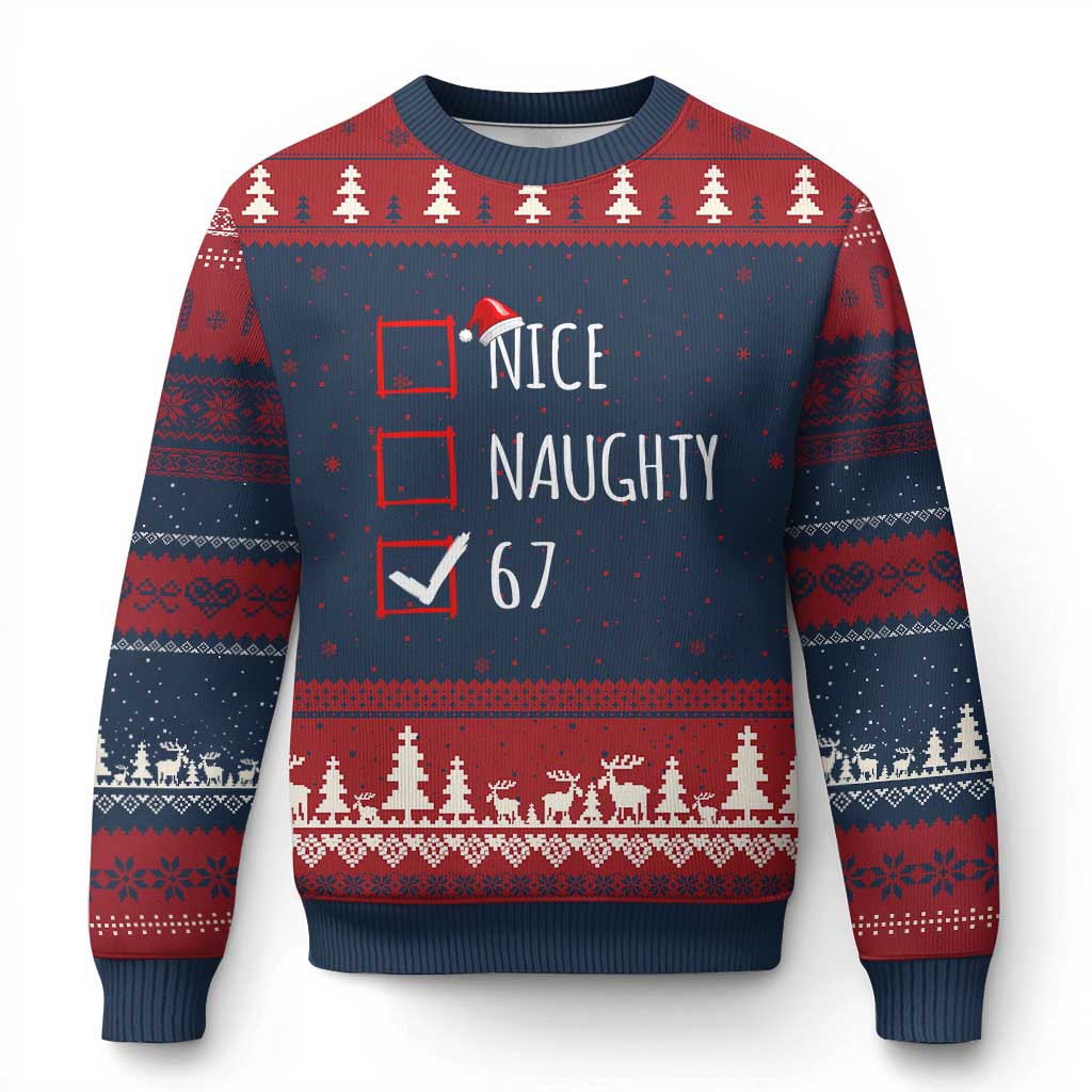 67 Xmas Ugly Christmas Sweater Funny Nice Naughty Six Seven 6 7 Meme Brain Rot TS10 Navy Red Print Your Wear