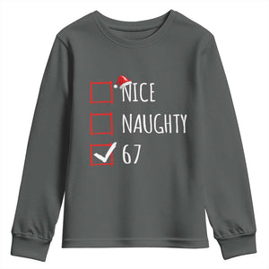 67 Christmas Youth Sweatshirt Funny Nice Naughty Six Seven 6 7 Meme Brain Rot TS10 Dark Heather Print Your Wear
