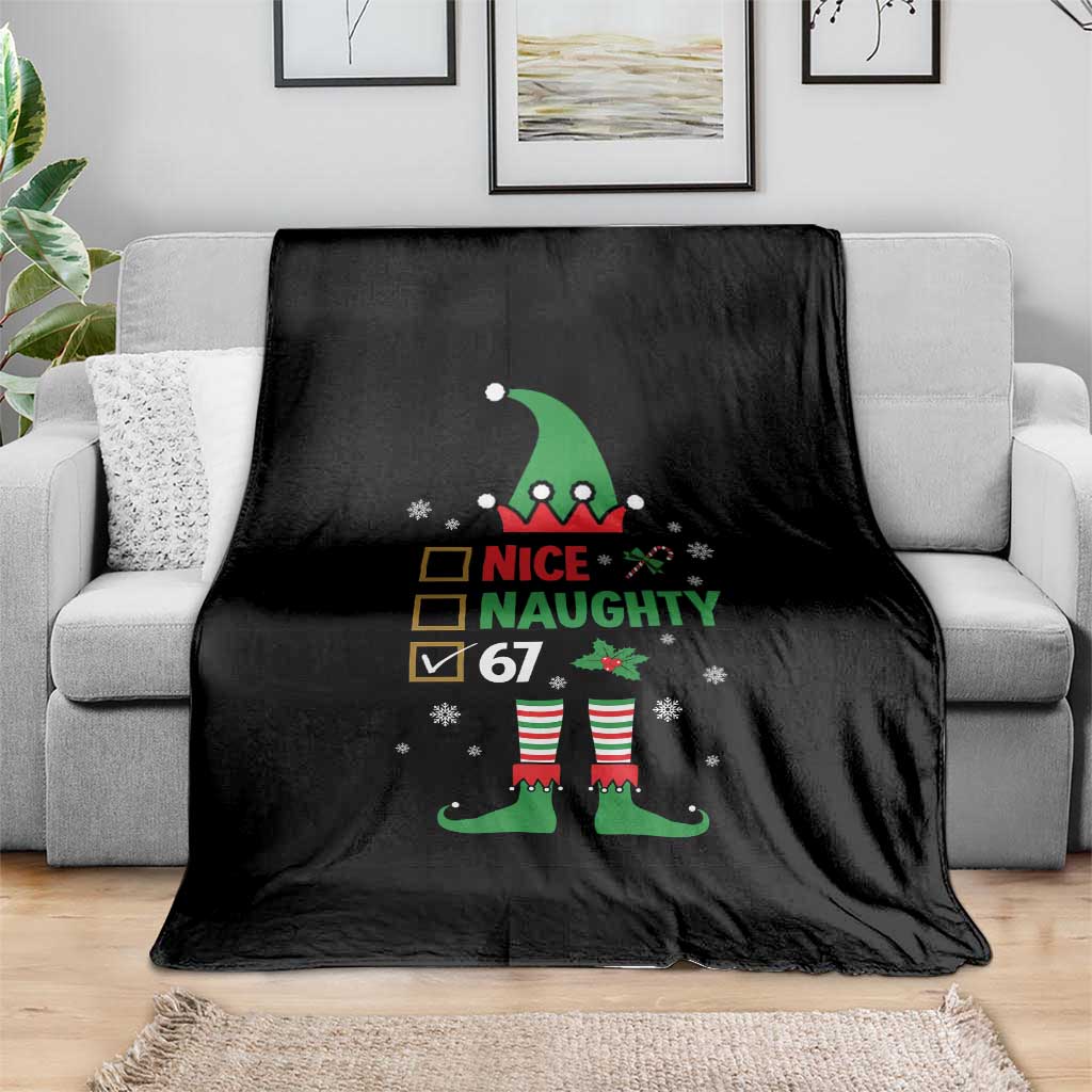 67 Christmas Throw Blanket Funny Six Seven Meme Brainrot Nice Naughty 6 7 Elf Custome TS10 Print Your Wear