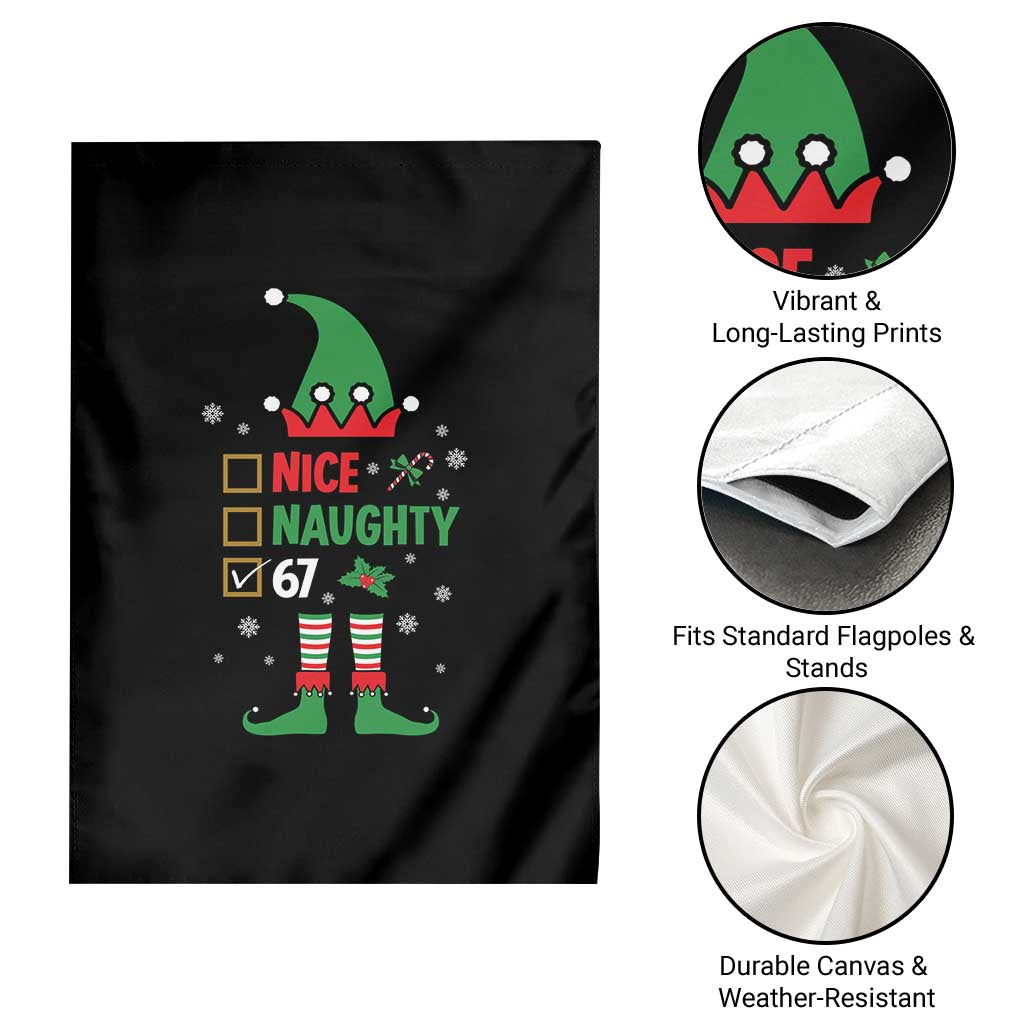 67 Christmas Garden Flag Funny Six Seven Meme Brainrot Nice Naughty 6 7 Elf Custome TS10 Print Your Wear