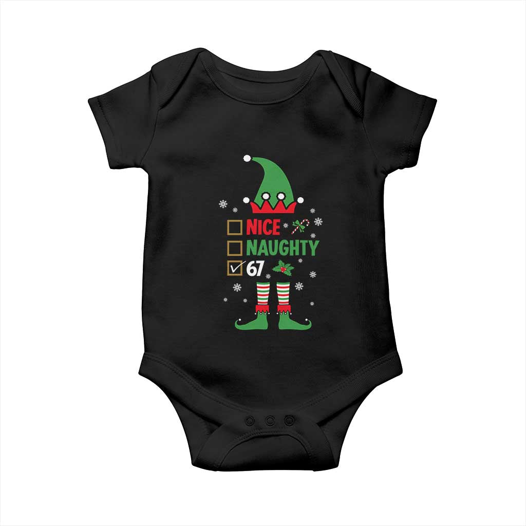 67 Christmas Baby Onesie Funny Six Seven Meme Brainrot Nice Naughty 6 7 Elf Custome TS10 Black Print Your Wear