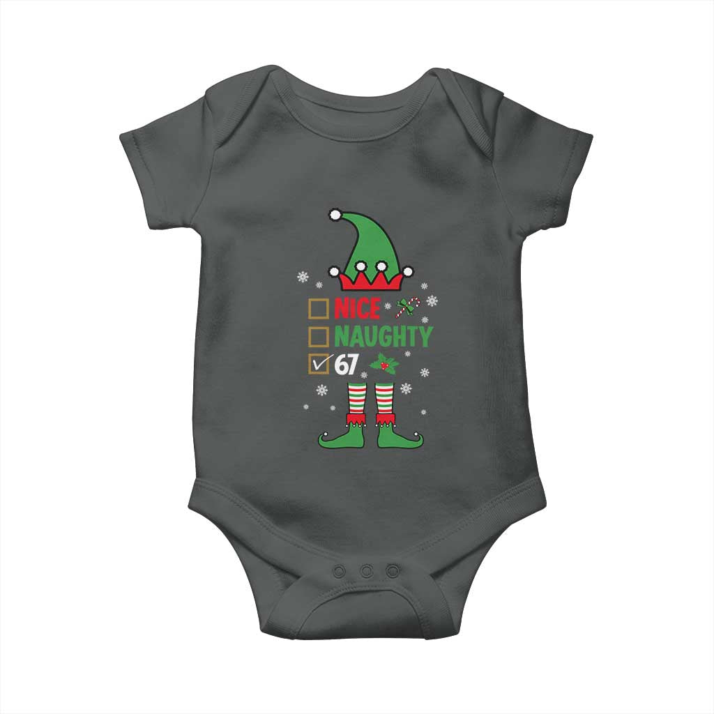 67 Christmas Baby Onesie Funny Six Seven Meme Brainrot Nice Naughty 6 7 Elf Custome TS10 Dark Heather Print Your Wear