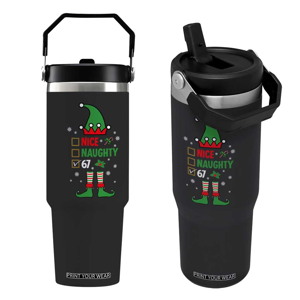 67 Christmas Flip Straw Tumbler Funny Six Seven Meme Brainrot Nice Naughty 6 7 Elf Custome TS10 One Size: 30 oz Black Print Your Wear