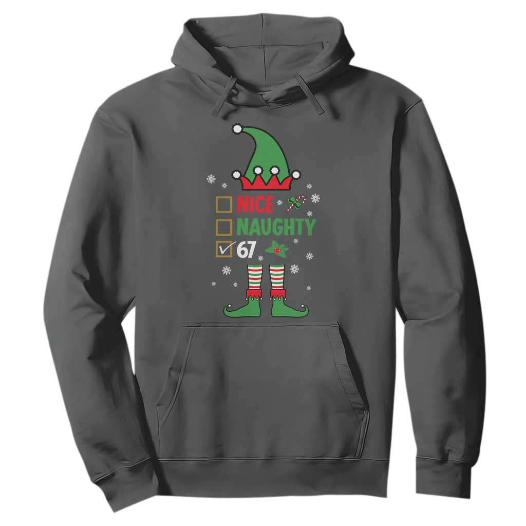 67 Christmas Hoodie Funny Six Seven Meme Brainrot Nice Naughty 6 7 Elf Custome TS10 Dark Heather Print Your Wear