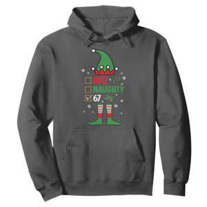 67 Christmas Hoodie Funny Six Seven Meme Brainrot Nice Naughty 6 7 Elf Custome TS10 Dark Heather Print Your Wear
