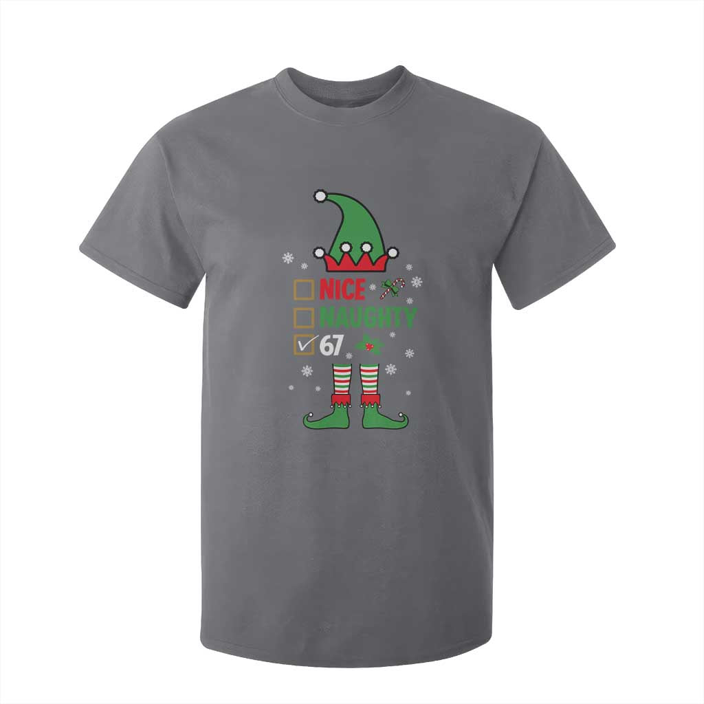 67 Christmas T Shirt For Kid Funny Six Seven Meme Brainrot Nice Naughty 6 7 Elf Custome TS10 Charcoal Print Your Wear