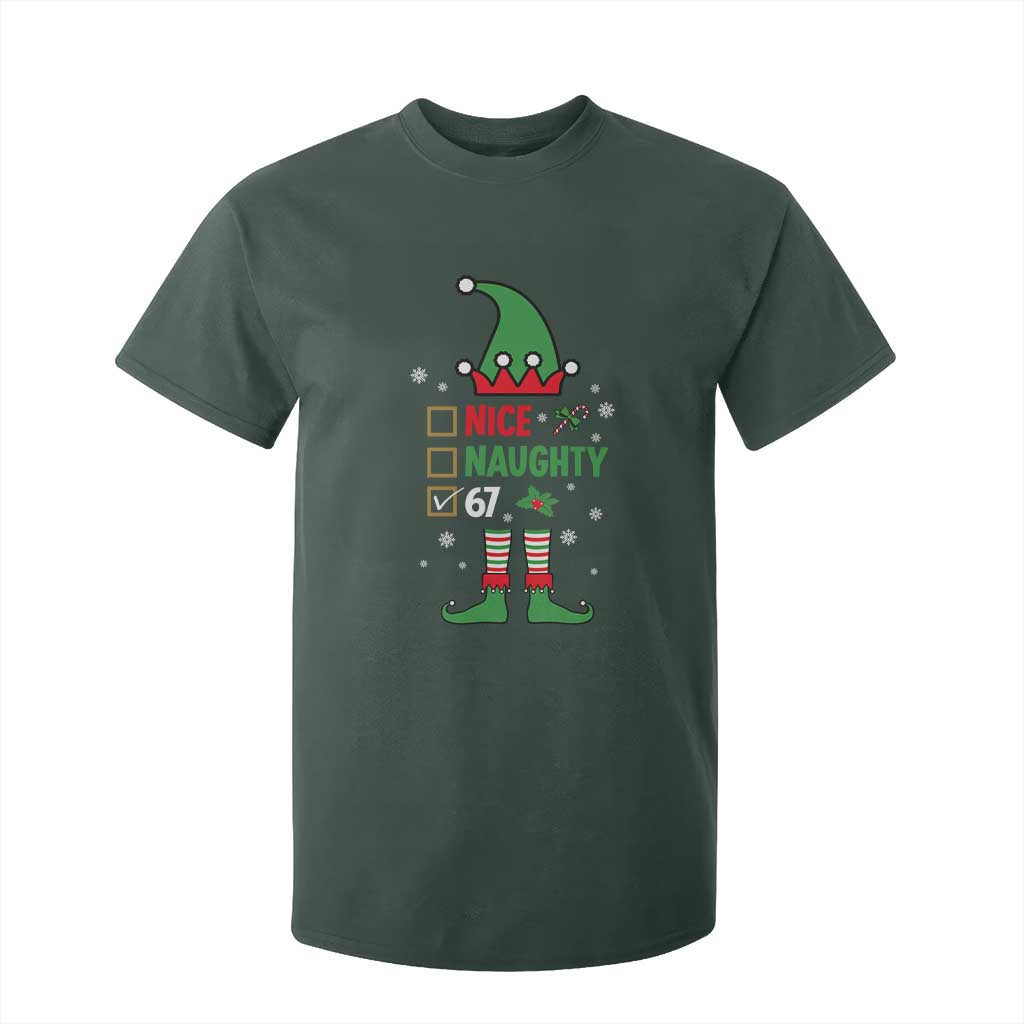 67 Christmas T Shirt For Kid Funny Six Seven Meme Brainrot Nice Naughty 6 7 Elf Custome TS10 Dark Forest Green Print Your Wear
