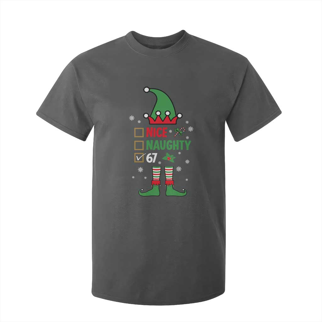 67 Christmas T Shirt For Kid Funny Six Seven Meme Brainrot Nice Naughty 6 7 Elf Custome TS10 Dark Heather Print Your Wear