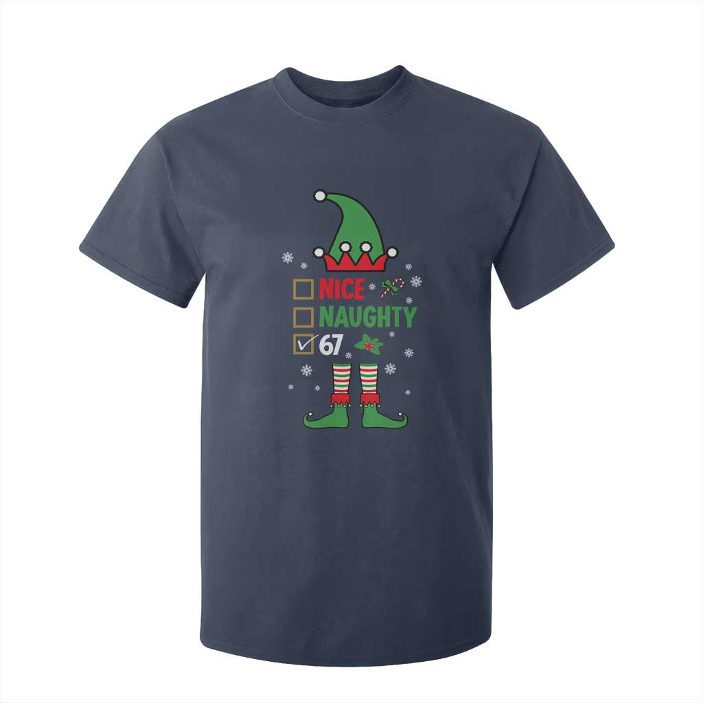 67 Christmas T Shirt For Kid Funny Six Seven Meme Brainrot Nice Naughty 6 7 Elf Custome TS10 Navy Print Your Wear