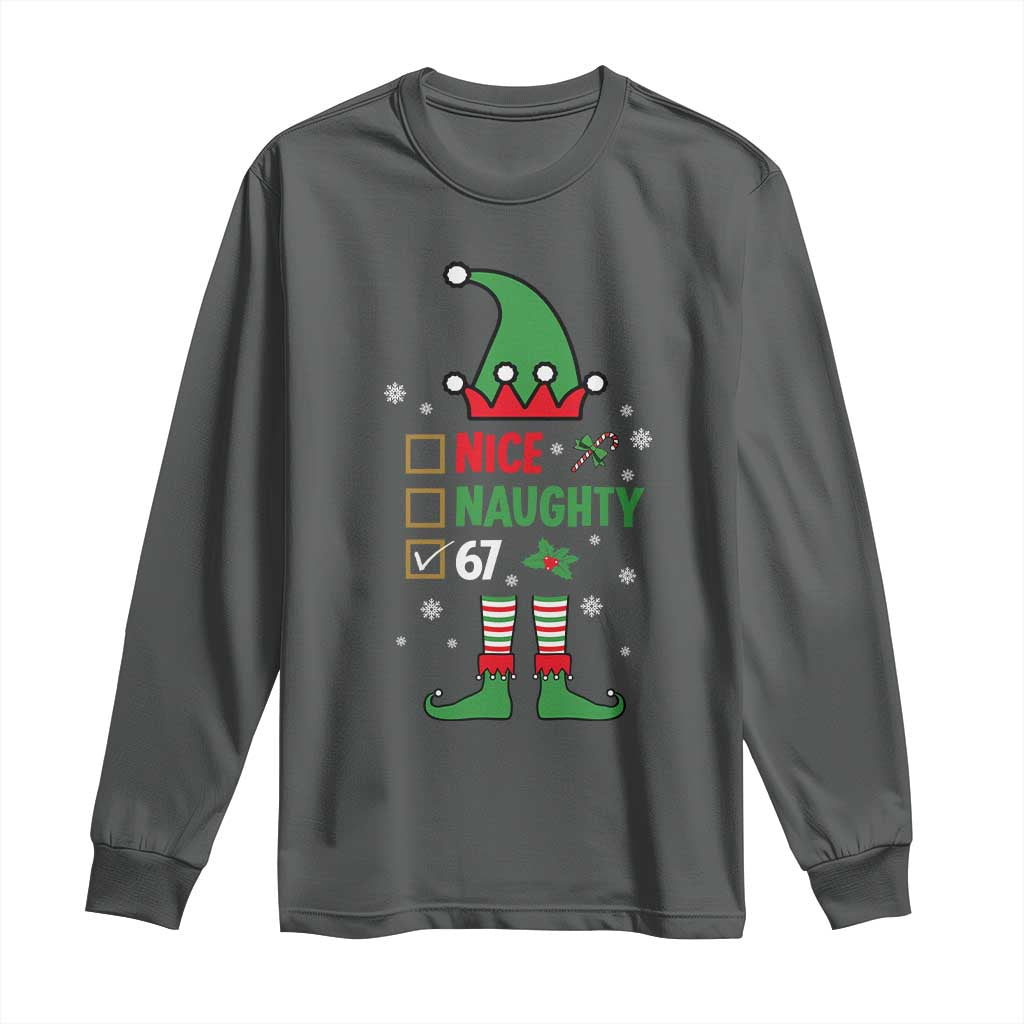 67 Christmas Long Sleeve Shirt Funny Six Seven Meme Brainrot Nice Naughty 6 7 Elf Custome TS10 Dark Heather Print Your Wear
