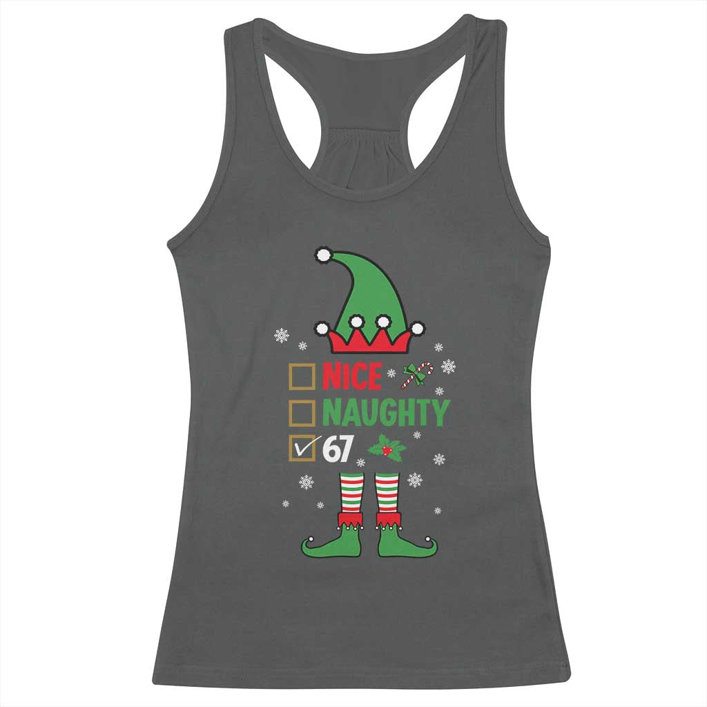67 Christmas Racerback Tank Top Funny Six Seven Meme Brainrot Nice Naughty 6 7 Elf Custome TS10 Dark Heather Print Your Wear
