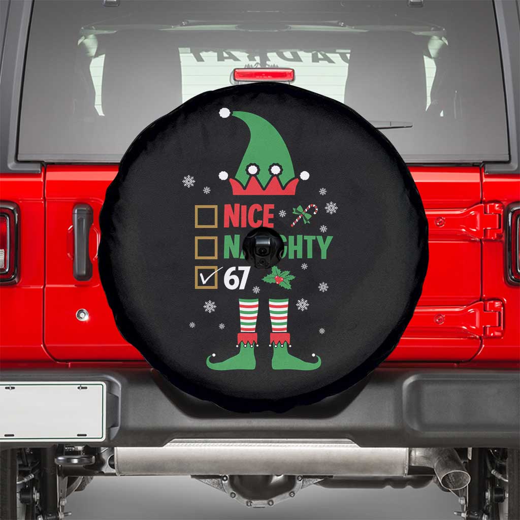 67 Christmas Spare Tire Cover Funny Six Seven Meme Brainrot Nice Naughty 6 7 Elf Custome TS10 Black Print Your Wear