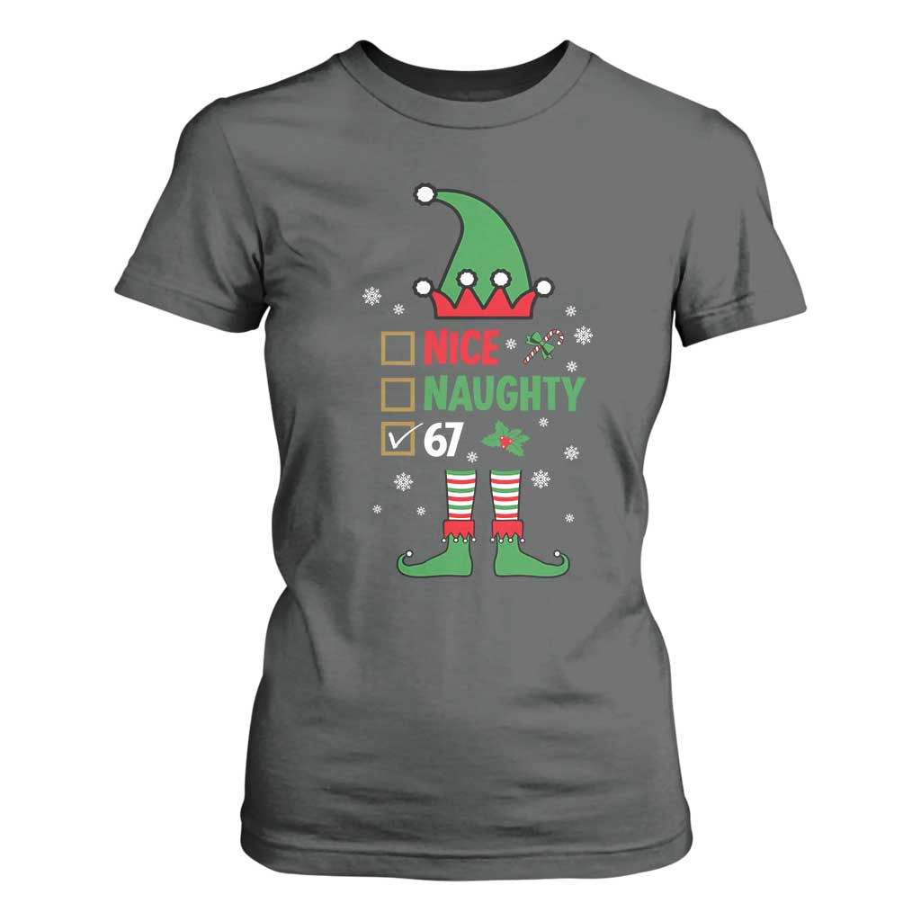 67 Christmas T Shirt For Women Funny Six Seven Meme Brainrot Nice Naughty 6 7 Elf Custome TS10 Dark Heather Print Your Wear