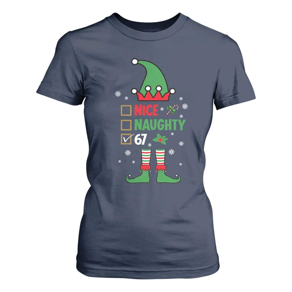 67 Christmas T Shirt For Women Funny Six Seven Meme Brainrot Nice Naughty 6 7 Elf Custome TS10 Navy Print Your Wear