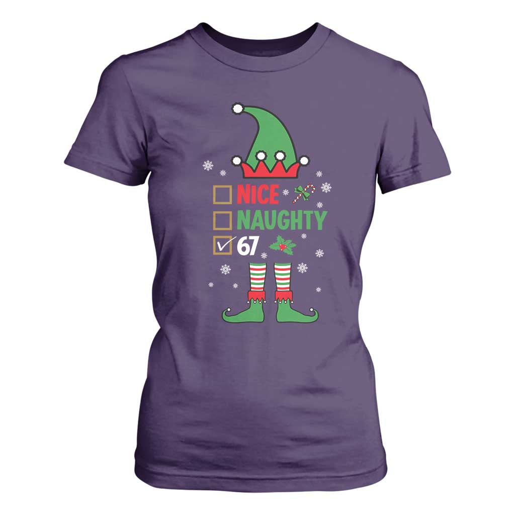 67 Christmas T Shirt For Women Funny Six Seven Meme Brainrot Nice Naughty 6 7 Elf Custome TS10 Purple Print Your Wear