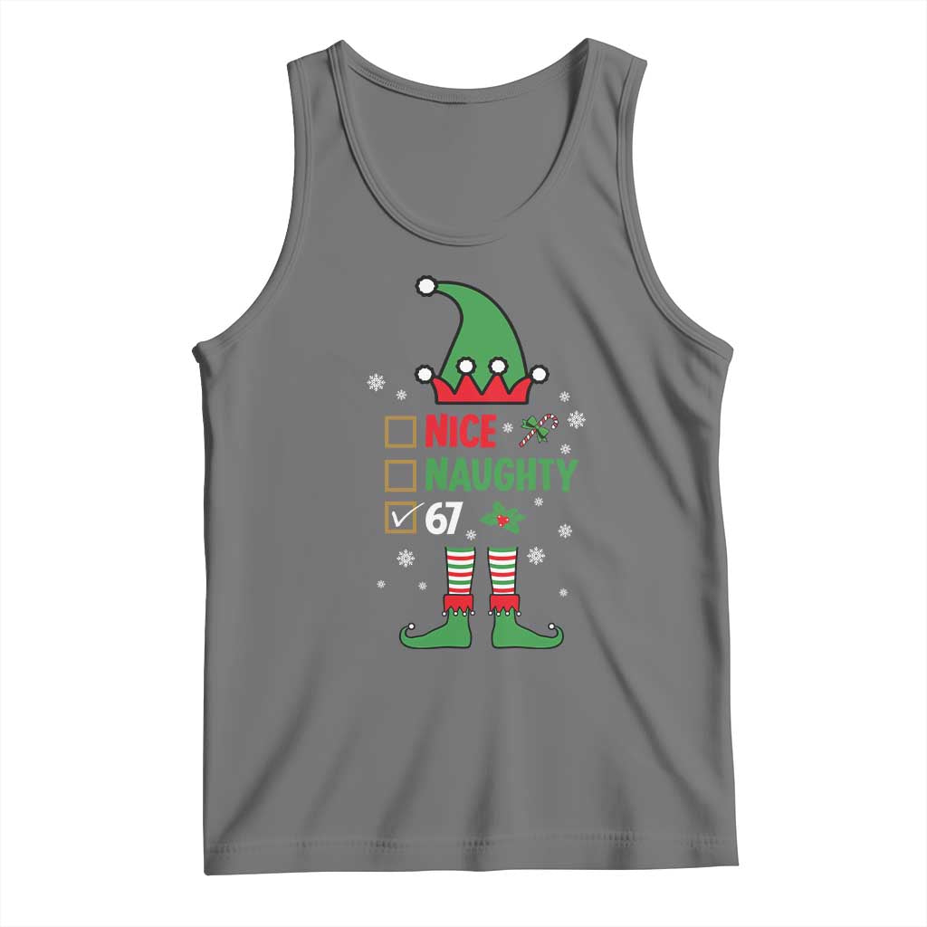 67 Christmas Tank Top Funny Six Seven Meme Brainrot Nice Naughty 6 7 Elf Custome TS10 Black Heather Print Your Wear