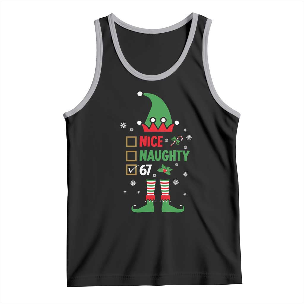 67 Christmas Tank Top Funny Six Seven Meme Brainrot Nice Naughty 6 7 Elf Custome TS10 Black Athletic Heather Print Your Wear