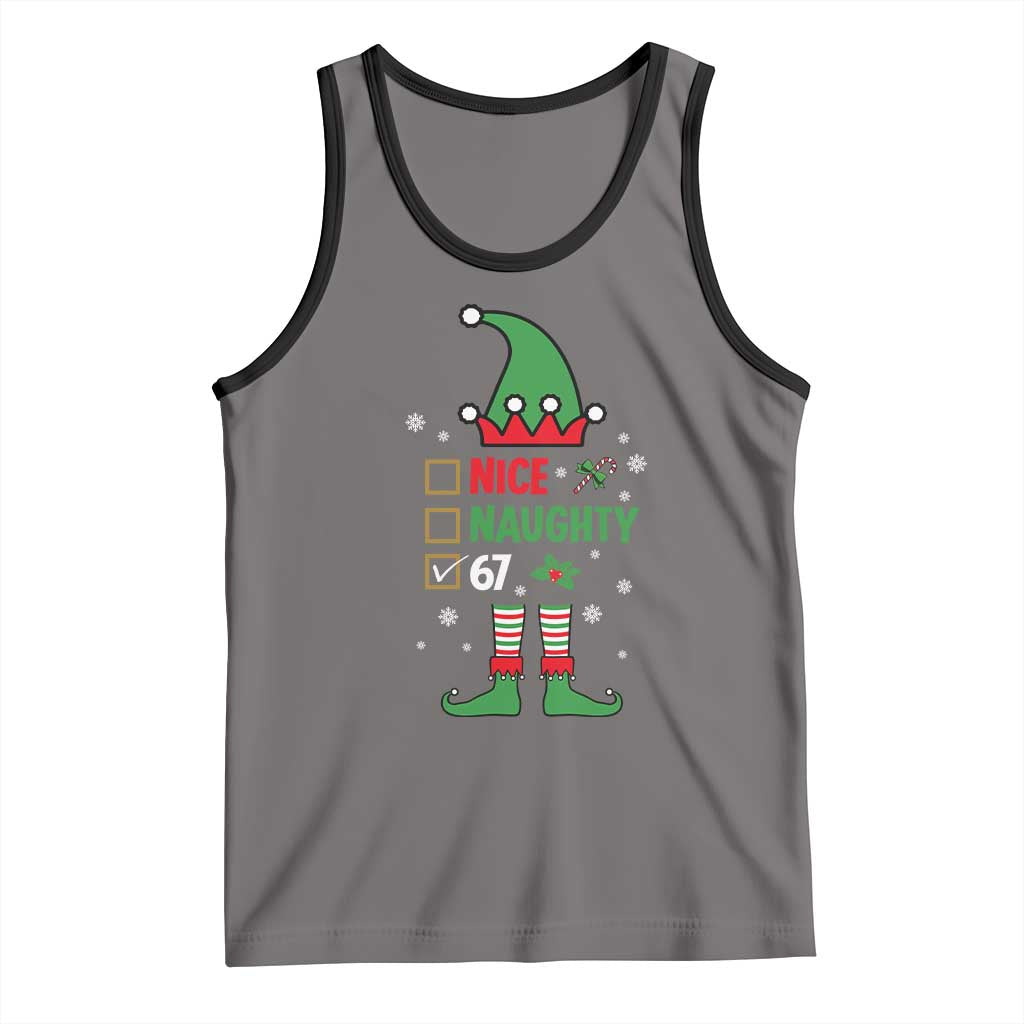 67 Christmas Tank Top Funny Six Seven Meme Brainrot Nice Naughty 6 7 Elf Custome TS10 Deep Heather Black Print Your Wear