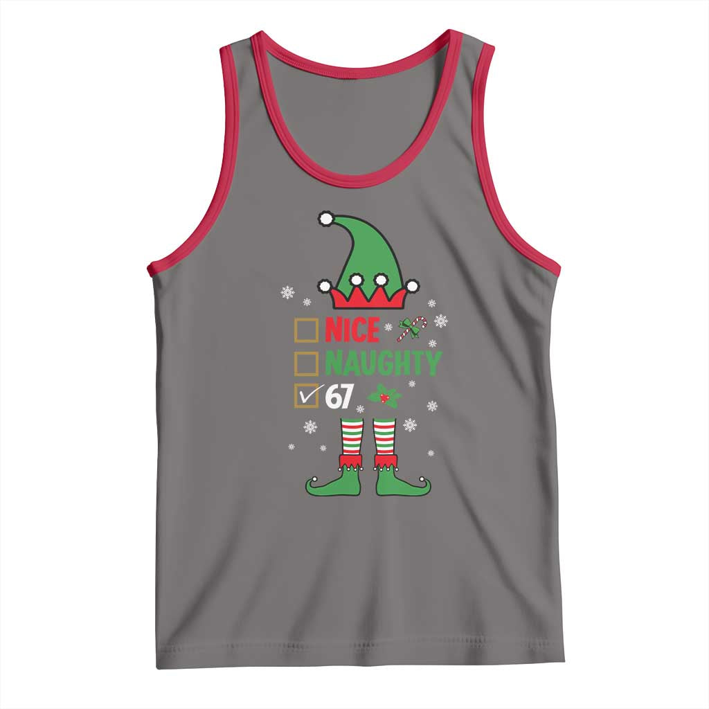 67 Christmas Tank Top Funny Six Seven Meme Brainrot Nice Naughty 6 7 Elf Custome TS10 Deep Heather Red Print Your Wear