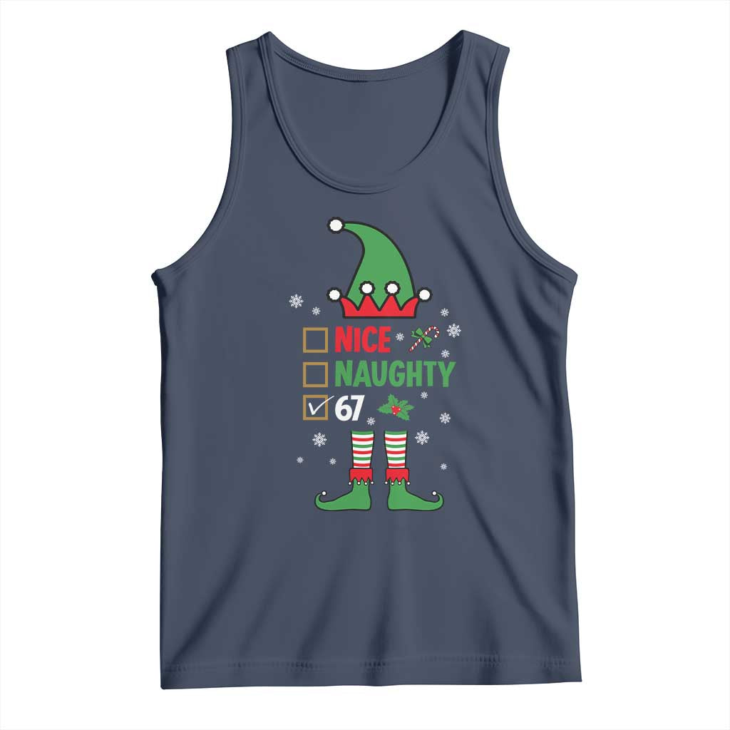 67 Christmas Tank Top Funny Six Seven Meme Brainrot Nice Naughty 6 7 Elf Custome TS10 Navy Print Your Wear