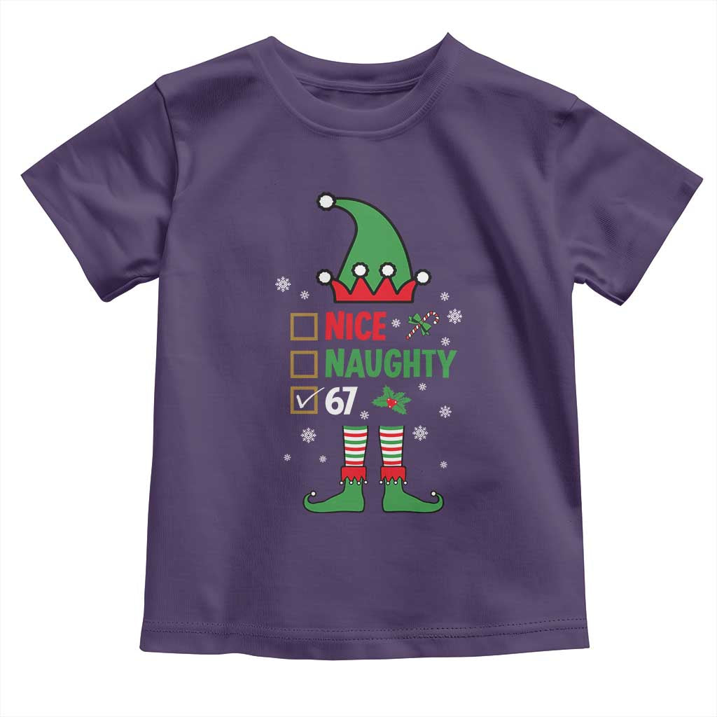 67 Christmas Toddler T Shirt Funny Six Seven Meme Brainrot Nice Naughty 6 7 Elf Custome TS10 Purple Print Your Wear