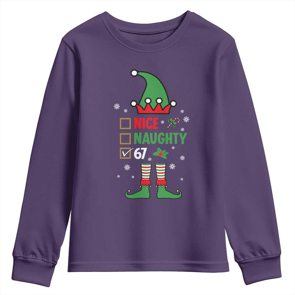 67 Christmas Youth Sweatshirt Funny Six Seven Meme Brainrot Nice Naughty 6 7 Elf Custome TS10 Purple Print Your Wear