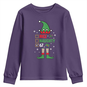 67 Christmas Youth Sweatshirt Funny Six Seven Meme Brainrot Nice Naughty 6 7 Elf Custome TS10 Purple Print Your Wear