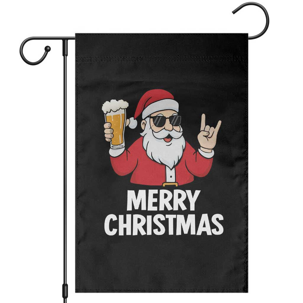 Merry Christmas Funny Santa Drinking Beer Garden Flag TS10 Black Print Your Wear
