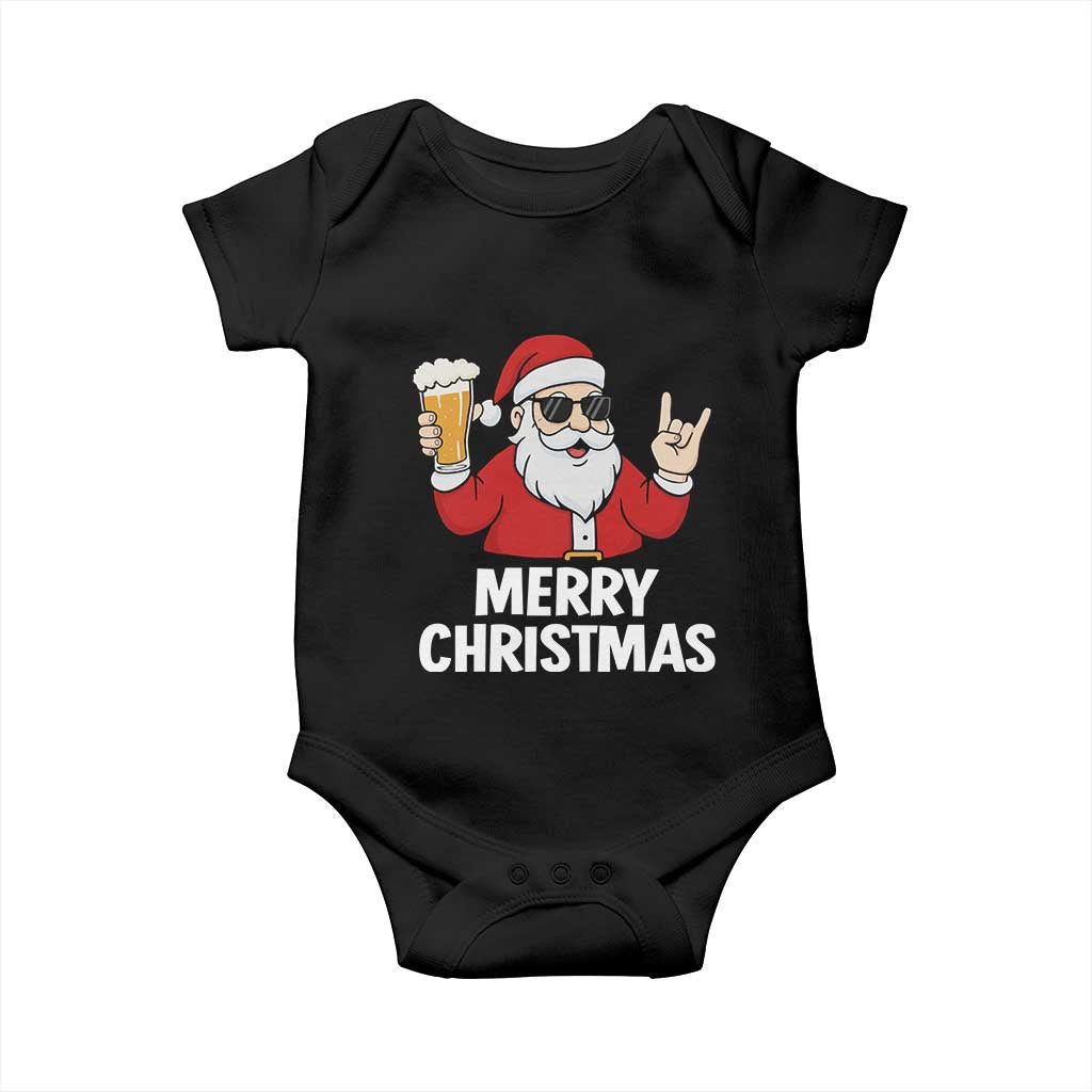 Merry Christmas Funny Santa Drinking Beer Baby Onesie TS10 Black Print Your Wear