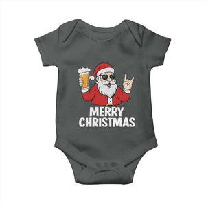 Merry Christmas Funny Santa Drinking Beer Baby Onesie TS10 Dark Heather Print Your Wear