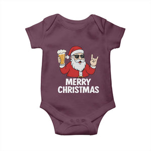 Merry Christmas Funny Santa Drinking Beer Baby Onesie TS10 Maroon Print Your Wear