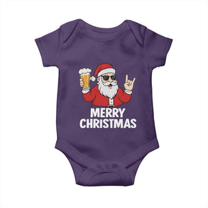 Merry Christmas Funny Santa Drinking Beer Baby Onesie TS10 Purple Print Your Wear