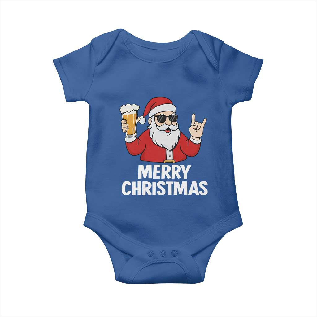 Merry Christmas Funny Santa Drinking Beer Baby Onesie TS10 Royal Blue Print Your Wear