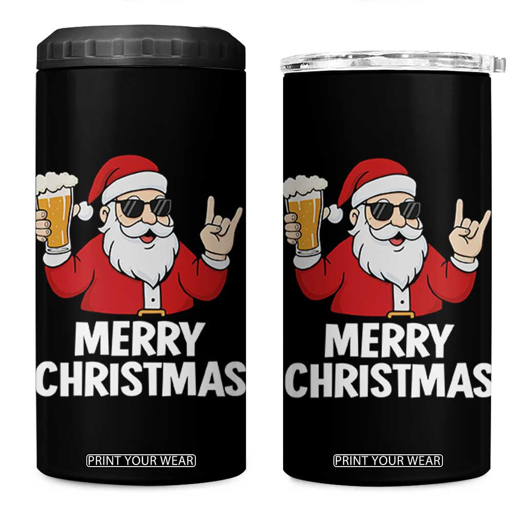 Merry Christmas Funny Santa Drinking Beer 4 in 1 Can Cooler Tumbler TS10 One Size: 16 oz Black Print Your Wear