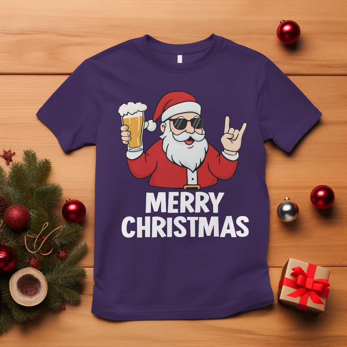 Merry Christmas Funny Santa Drinking Beer T Shirt TS10 Purple Print Your Wear