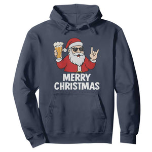 Merry Christmas Funny Santa Drinking Beer Hoodie TS10 Navy Print Your Wear