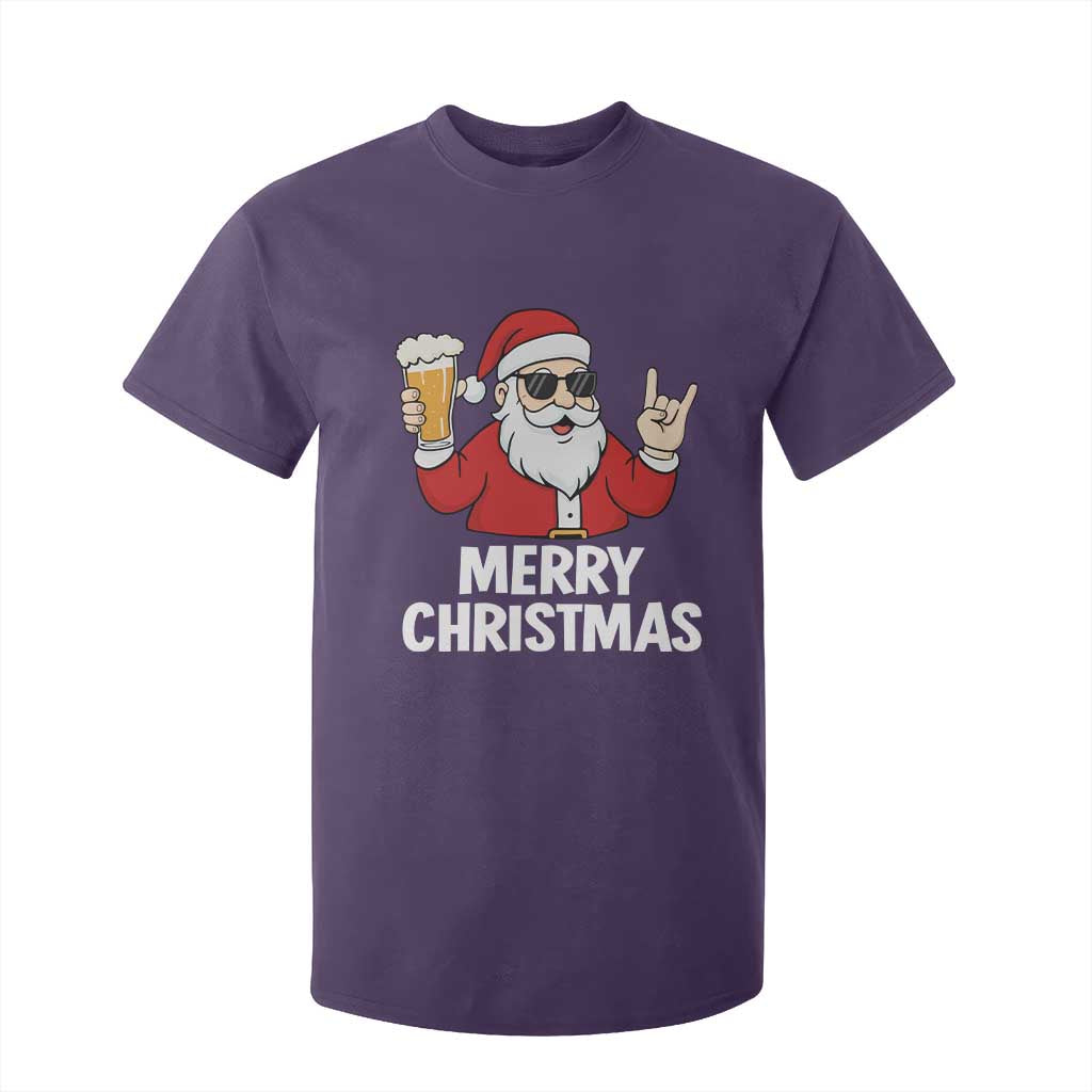 Merry Christmas Funny Santa Drinking Beer T Shirt For Kid TS10 Purple Print Your Wear
