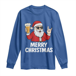 Merry Christmas Funny Santa Drinking Beer Long Sleeve Shirt TS10 Royal Blue Print Your Wear