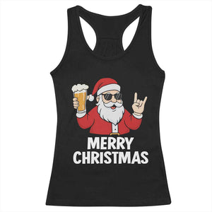 Merry Christmas Funny Santa Drinking Beer Racerback Tank Top TS10 Black Print Your Wear