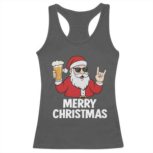 Merry Christmas Funny Santa Drinking Beer Racerback Tank Top TS10 Dark Heather Print Your Wear