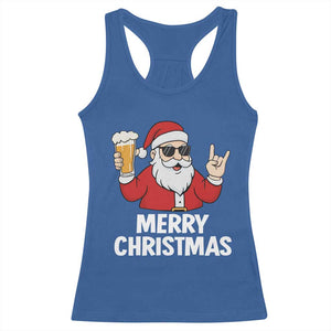Merry Christmas Funny Santa Drinking Beer Racerback Tank Top TS10 Royal Blue Print Your Wear